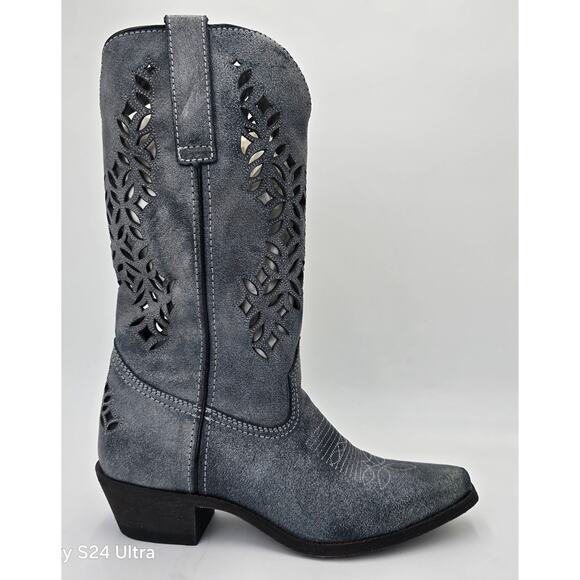 Laredo Western Leather Boots Sanded Blue Snip Toe Cutout Cowgirl Women's 10M - Picture 4 of 9